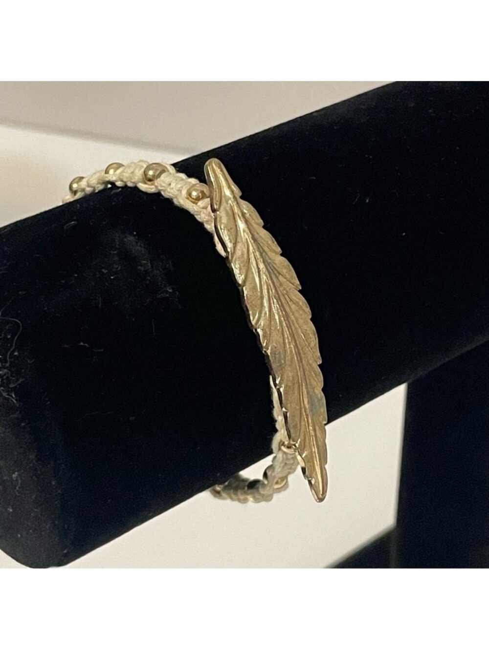 Boho Gold Feather Beaded Woven Hemp Bracelet Distressed Adjustable